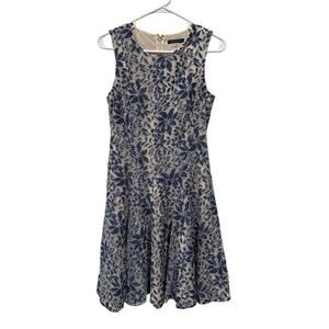 Tommy Hilfiger Floral Lace Fit Flare Dress Size 4 Blue & Beige Sleeveless